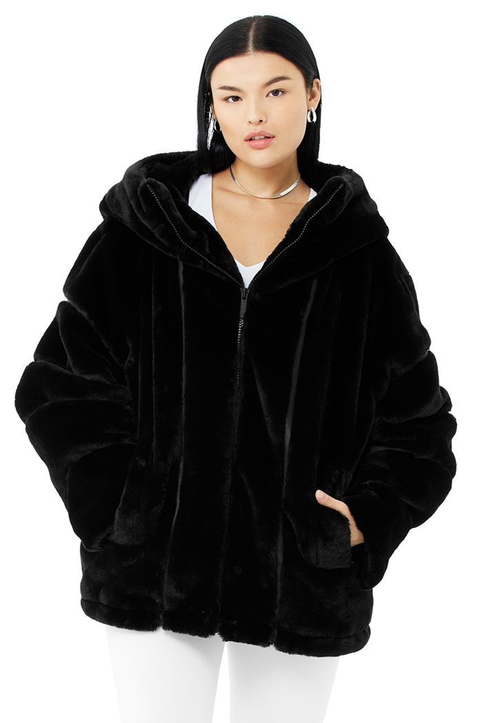 Alo Yoga Knock Out Faux Fur Jacka Dam Svarta | 8590342-ON