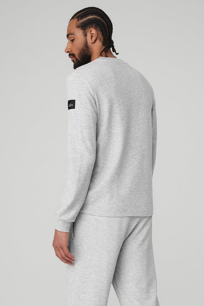 Alo Yoga Micro Waffle Fast Break Henley Long Sleeve Herr Grå | 1298037-FQ