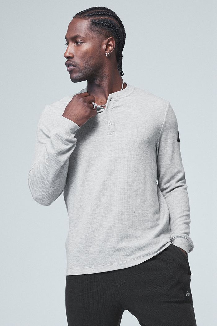 Alo Yoga Micro Waffle Fast Break Henley Long Sleeve Herr Grå | 1298037-FQ