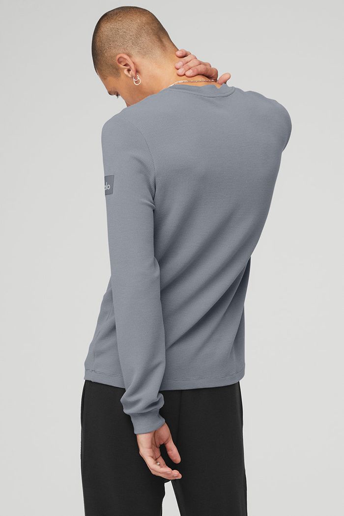 Alo Yoga Micro Waffle Fast Break Henley Long Sleeve Herr Grå | 1452908-JP