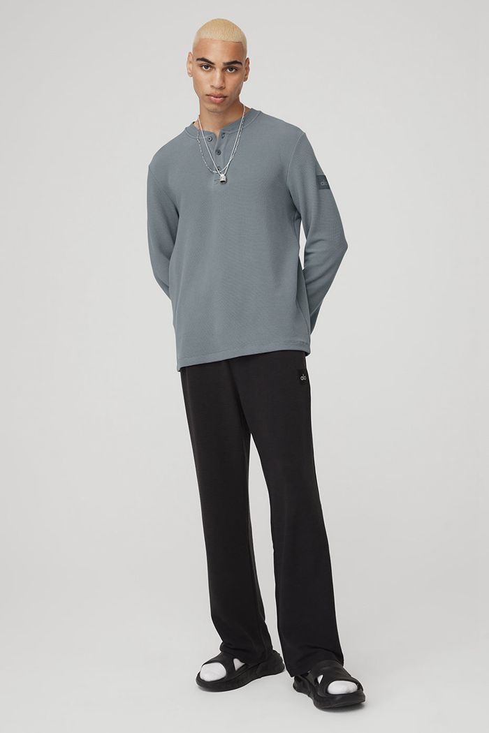 Alo Yoga Micro Waffle Fast Break Henley Long Sleeve Herr Grå | 1452908-JP