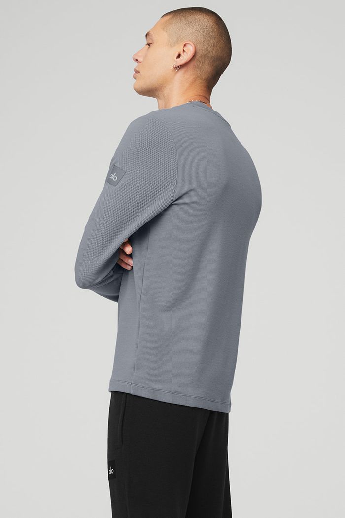 Alo Yoga Micro Waffle Fast Break Henley Long Sleeve Herr Grå | 1452908-JP