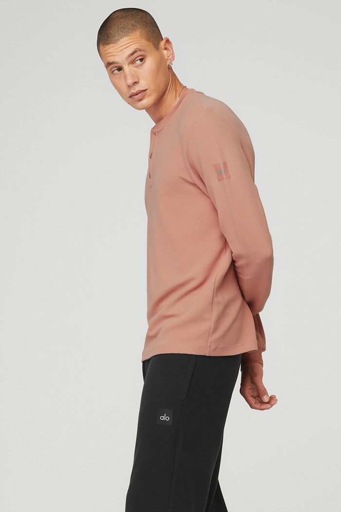 Alo Yoga Micro Waffle Fast Break Henley Long Sleeve Herr Rosa | 2489150-XY