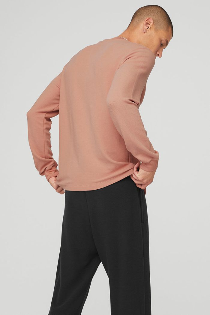 Alo Yoga Micro Waffle Fast Break Henley Long Sleeve Herr Rosa | 2489150-XY