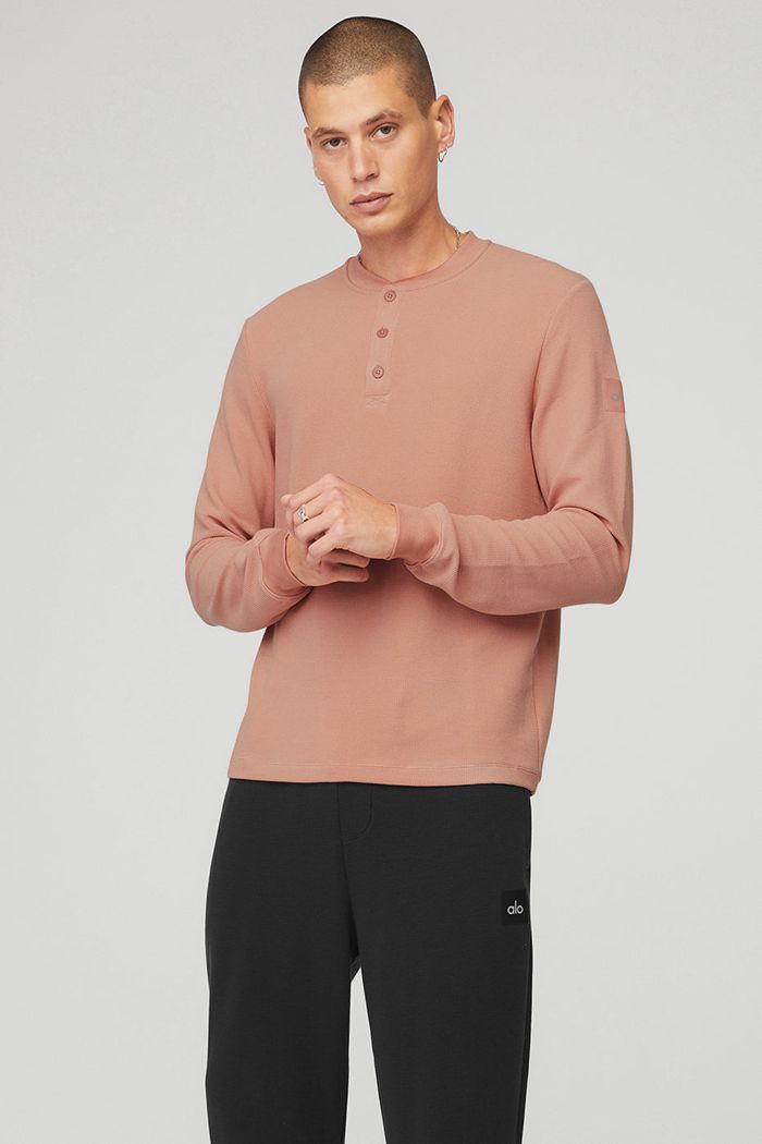 Alo Yoga Micro Waffle Fast Break Henley Long Sleeve Herr Rosa | 2489150-XY