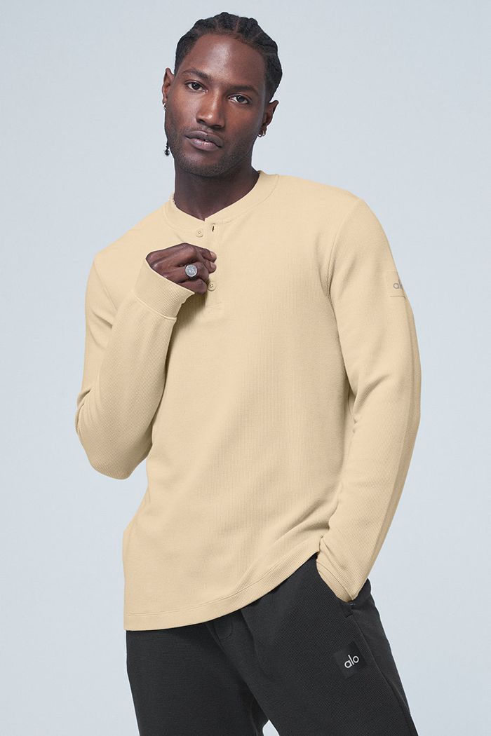 Alo Yoga Micro Waffle Fast Break Henley Long Sleeve Herr Bruna | 5430719-RM