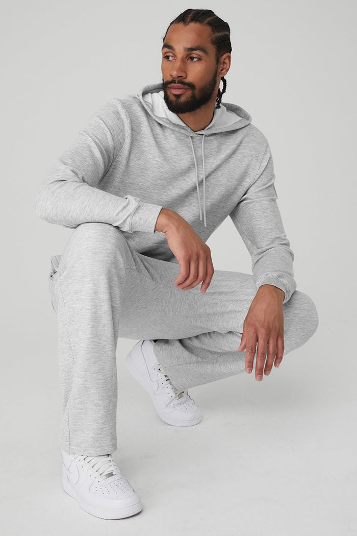 Alo Yoga Micro Waffle Fast Break Hoodie Herr Grå | 5209783-DA