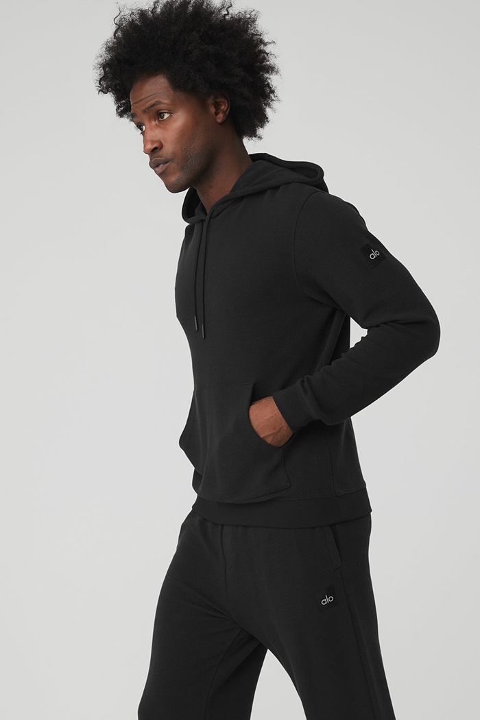 Alo Yoga Micro Waffle Fast Break Hoodie Herr Svarta | 6310842-TN