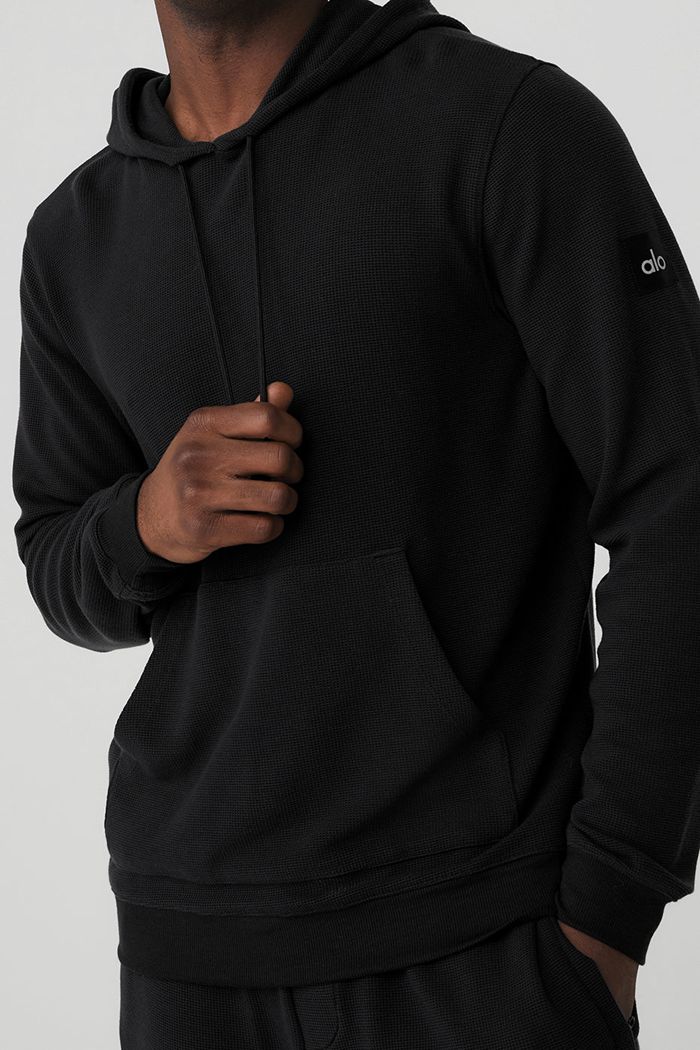 Alo Yoga Micro Waffle Fast Break Hoodie Herr Svarta | 6310842-TN