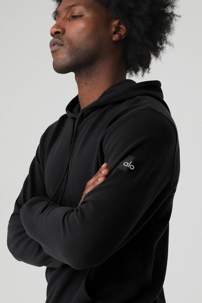 Alo Yoga Micro Waffle Fast Break Hoodie Herr Svarta | 6310842-TN