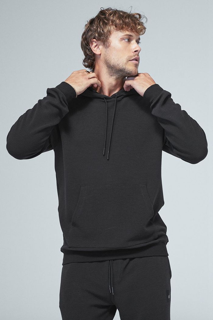 Alo Yoga Micro Waffle Fast Break Hoodie Herr Svarta | 6310842-TN