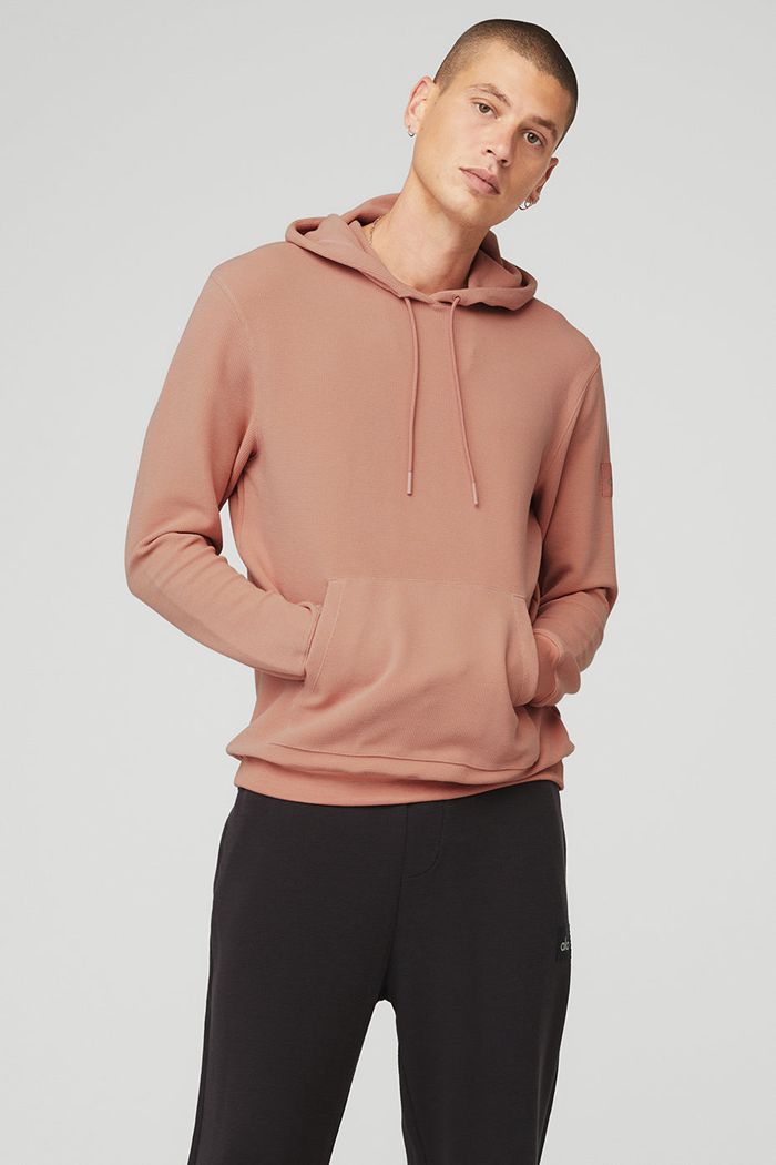 Alo Yoga Micro Waffle Fast Break Hoodie Herr Rosa | 7608153-NE