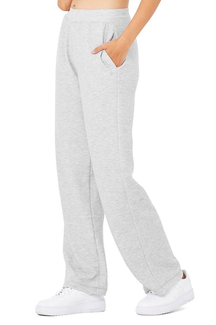 Alo Yoga Micro Waffle High-Midja Pleasant Breda Leg Byxor Dam Grå | 2741903-ZO