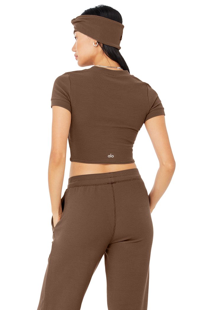 Alo Yoga Micro Waffle Sierra Short Sleeve Dam Bruna | 8576943-MP