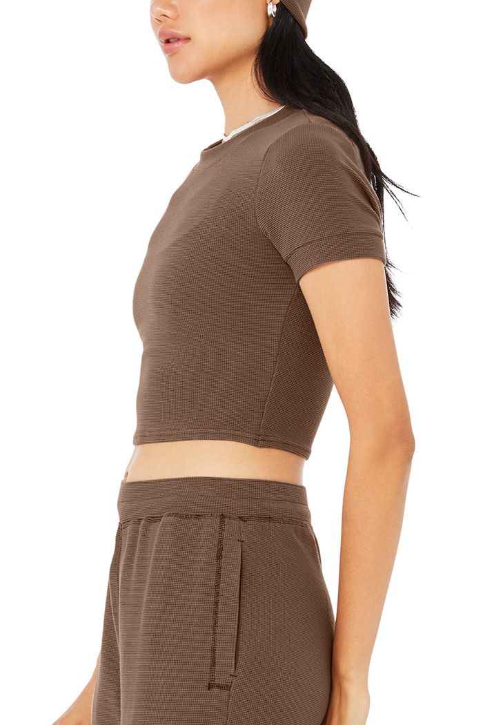 Alo Yoga Micro Waffle Sierra Short Sleeve Dam Bruna | 8576943-MP