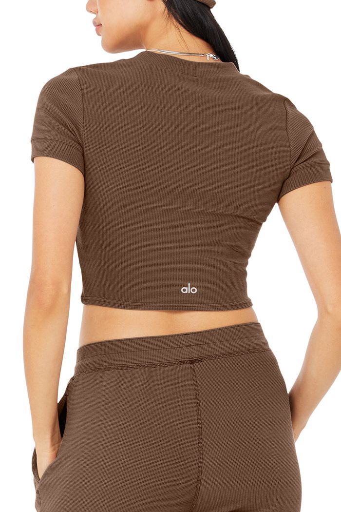 Alo Yoga Micro Waffle Sierra Short Sleeve Dam Bruna | 8576943-MP