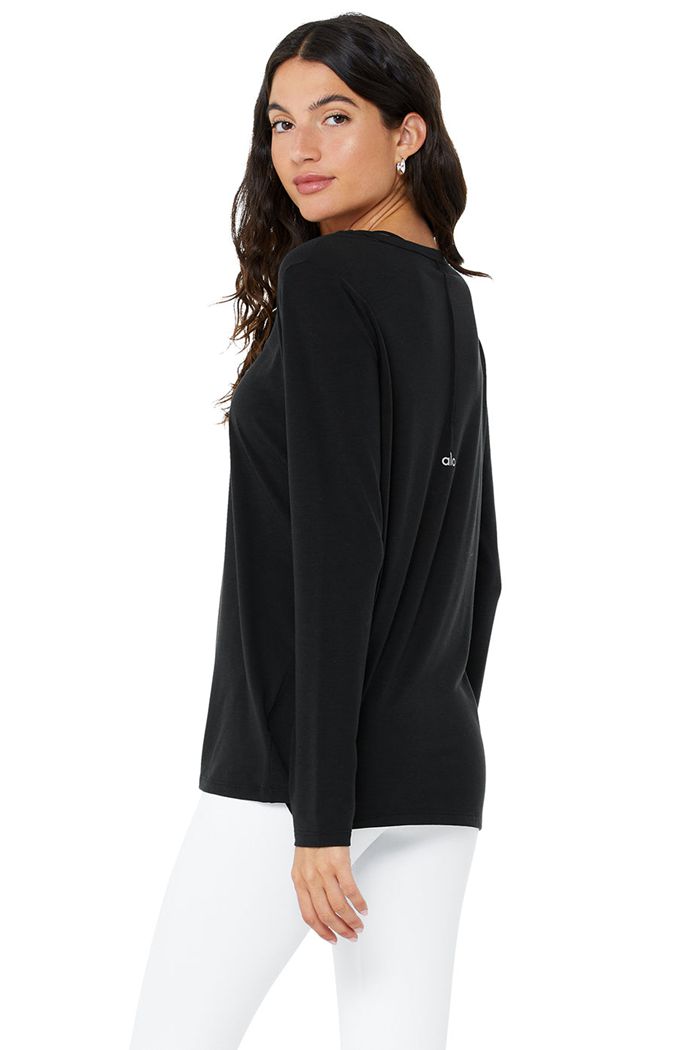 Alo Yoga Motion Long Sleeve Dam Svarta | 4809753-ZH