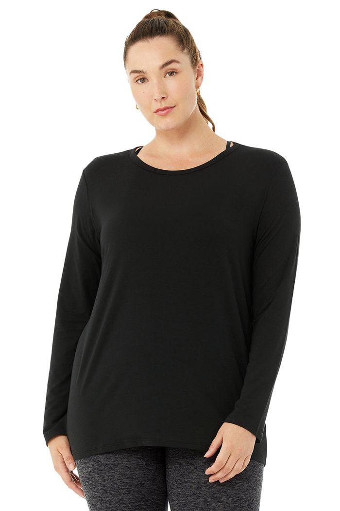 Alo Yoga Motion Long Sleeve Dam Svarta | 4809753-ZH