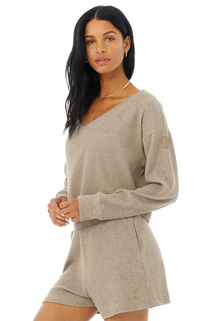 Alo Yoga Muse V-Neck Sweatshirt Dam Bruna | 2485603-DU