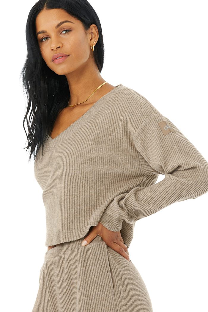 Alo Yoga Muse V-Neck Sweatshirt Dam Bruna | 2485603-DU