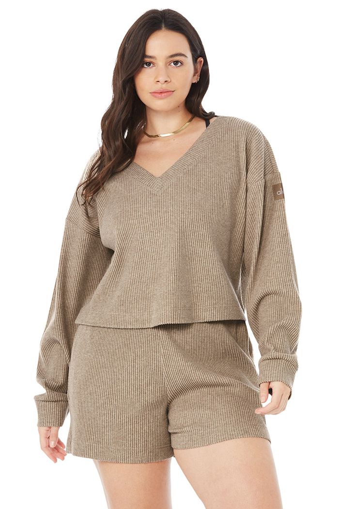 Alo Yoga Muse V-Neck Sweatshirt Dam Bruna | 2485603-DU