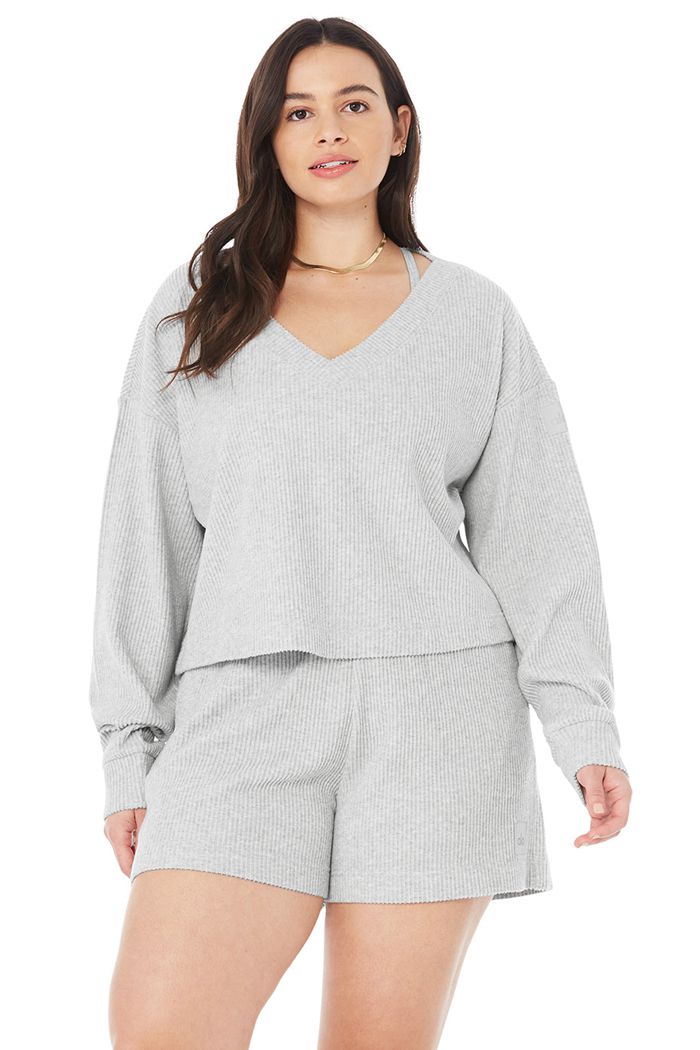 Alo Yoga Muse V-Neck Sweatshirt Dam Grå | 4126597-FK