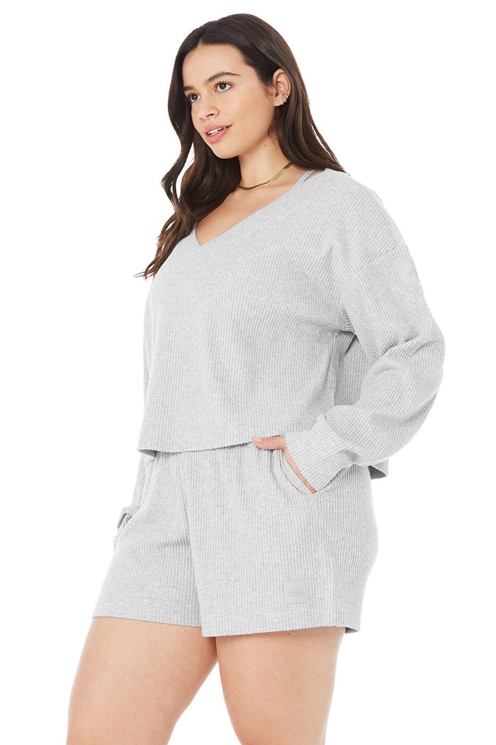 Alo Yoga Muse V-Neck Sweatshirt Dam Grå | 4126597-FK