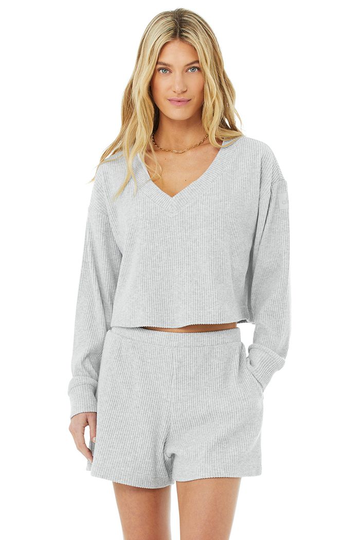 Alo Yoga Muse V-Neck Sweatshirt Dam Grå | 4126597-FK