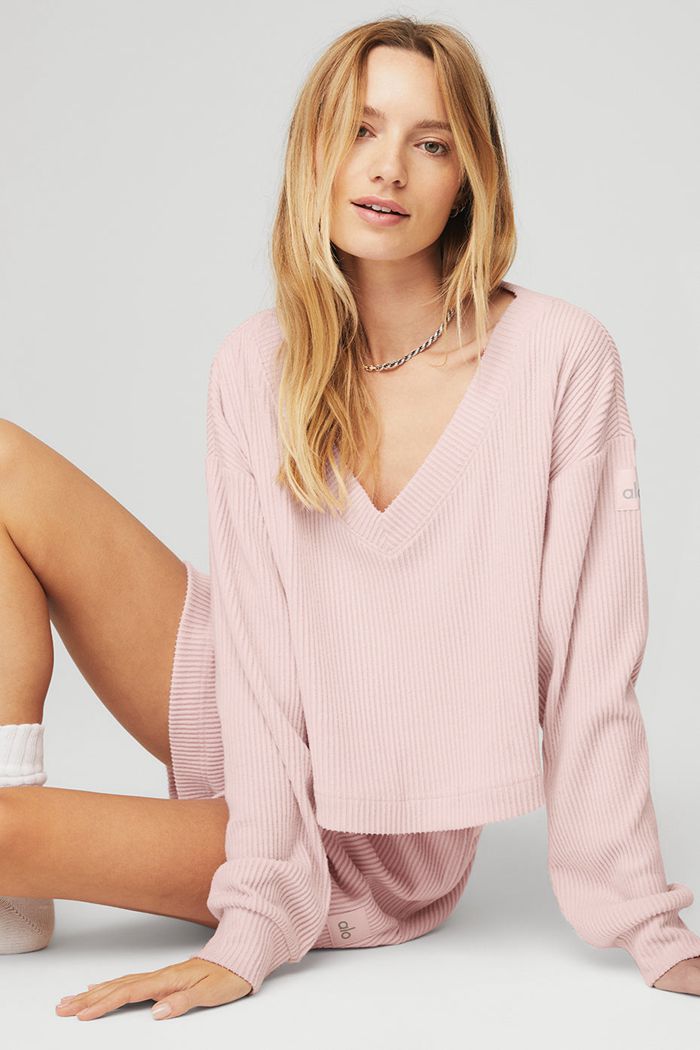 Alo Yoga Muse V-Neck Sweatshirt Dam Rosa | 6018923-TM