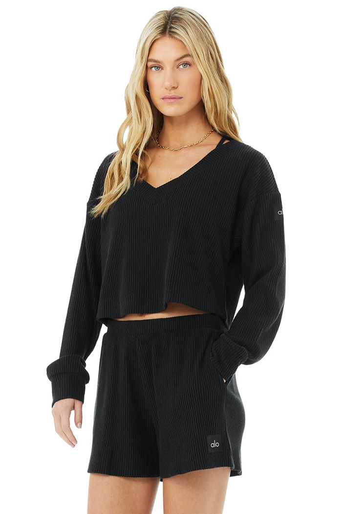 Alo Yoga Muse V-Neck Sweatshirt Dam Svarta | 1362975-VJ