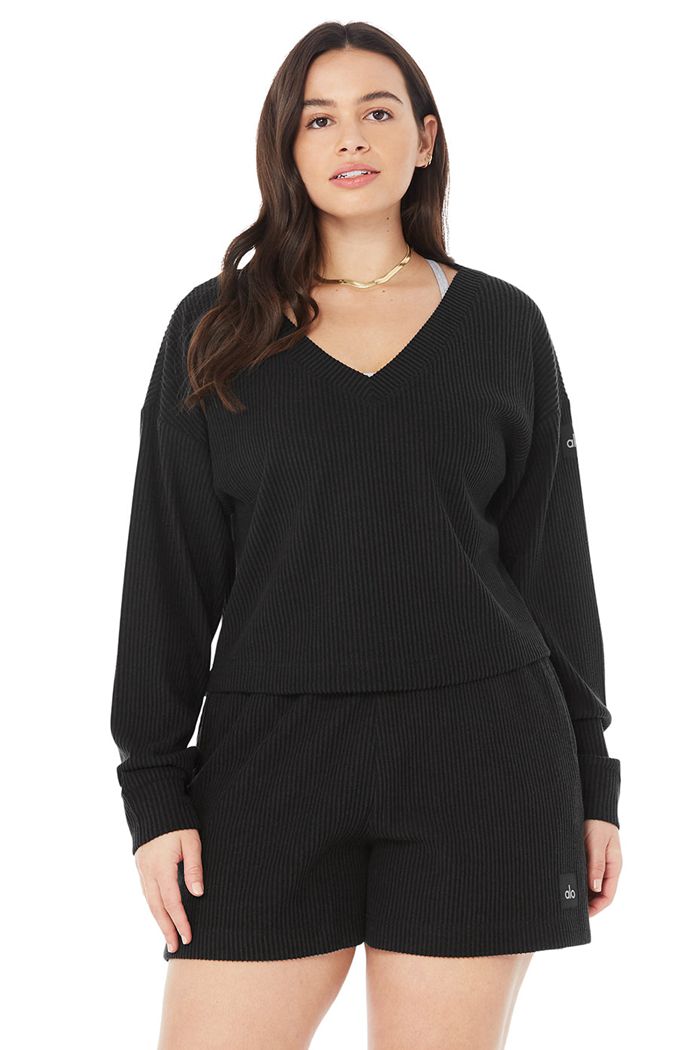 Alo Yoga Muse V-Neck Sweatshirt Dam Svarta | 1362975-VJ