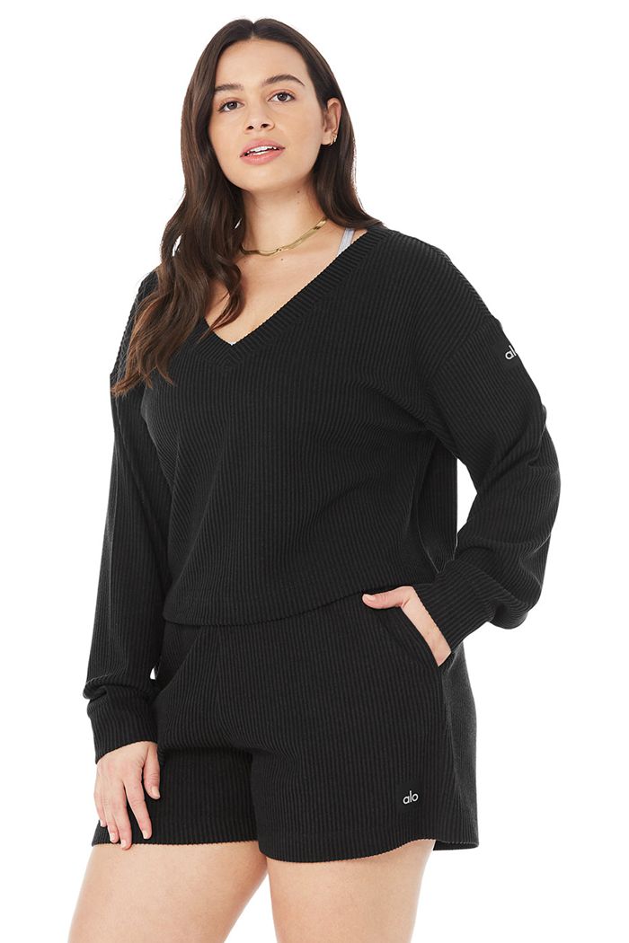 Alo Yoga Muse V-Neck Sweatshirt Dam Svarta | 1362975-VJ