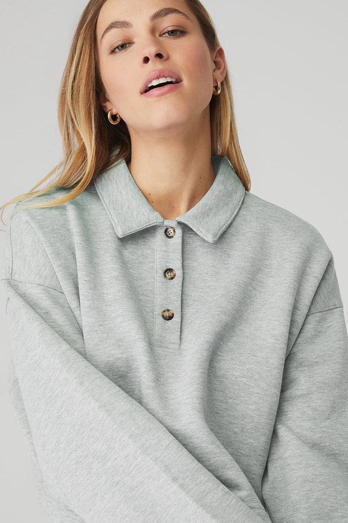 Alo Yoga Polo Henley Sweatshirt Dam Grå | 5160943-OX