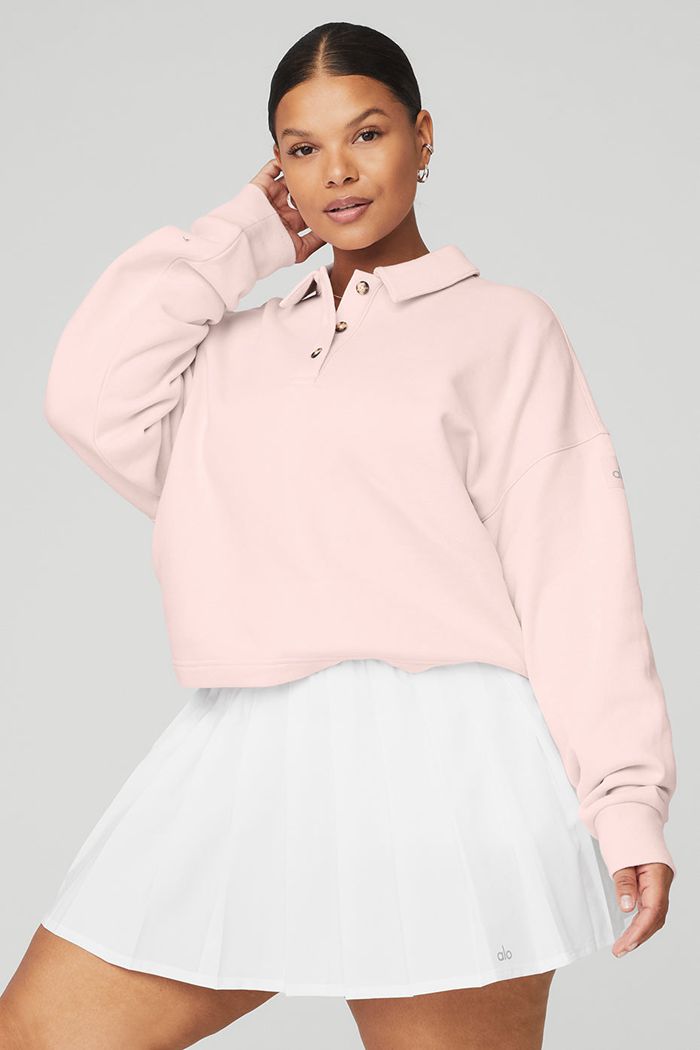 Alo Yoga Polo Henley Sweatshirt Dam Rosa | 8203176-ID