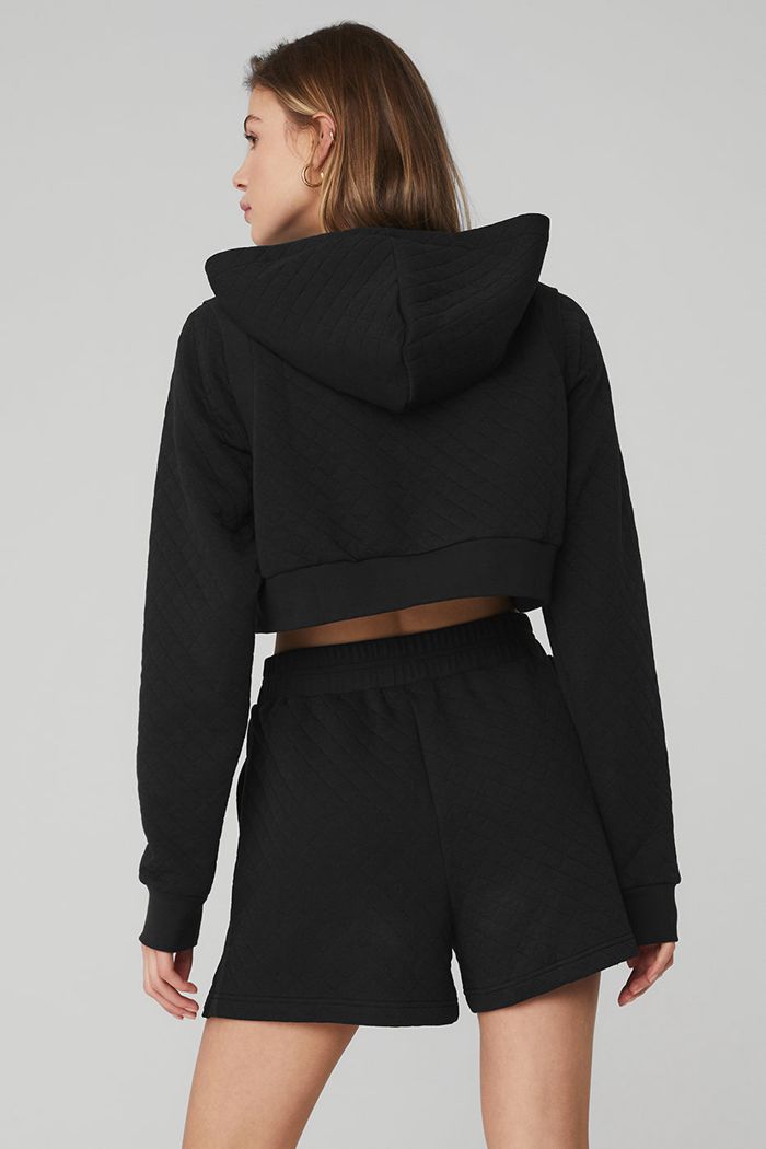 Alo Yoga Quilted Cropped Arena Hoodie Dam Svarta | 1976502-MR