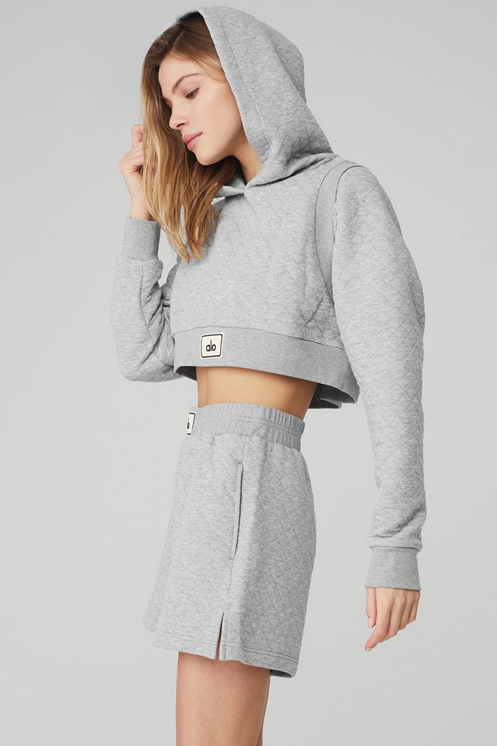 Alo Yoga Quilted Cropped Arena Hoodie Dam Grå | 2871096-WV