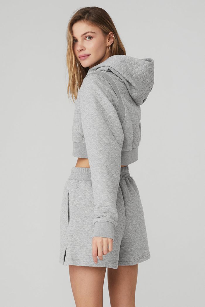 Alo Yoga Quilted Cropped Arena Hoodie Dam Grå | 2871096-WV