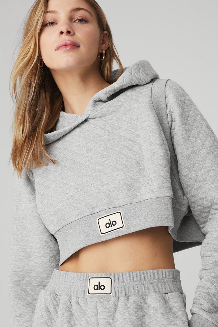 Alo Yoga Quilted Cropped Arena Hoodie Dam Grå | 2871096-WV