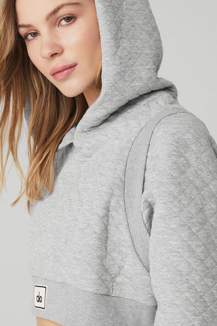 Alo Yoga Quilted Cropped Arena Hoodie Dam Grå | 2871096-WV