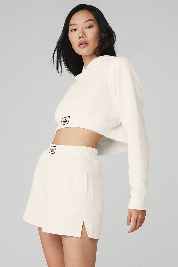 Alo Yoga Quilted Cropped Arena Hoodie Dam Vita | 3802176-NL