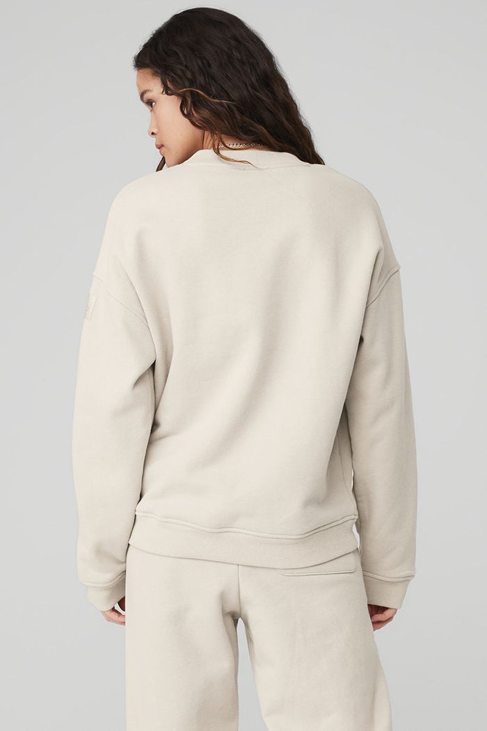 Alo Yoga Renown Crew Neck Sweatshirt Dam Beige | 3952406-NF