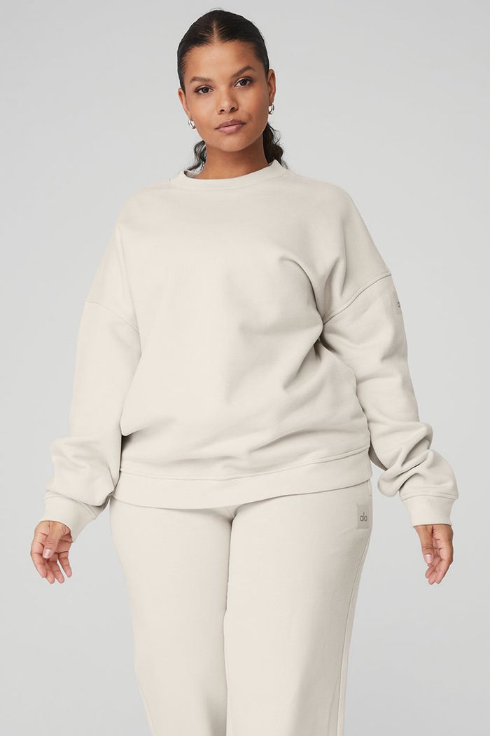 Alo Yoga Renown Crew Neck Sweatshirt Dam Beige | 3952406-NF