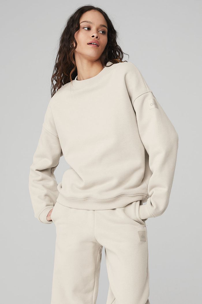 Alo Yoga Renown Crew Neck Sweatshirt Dam Beige | 3952406-NF