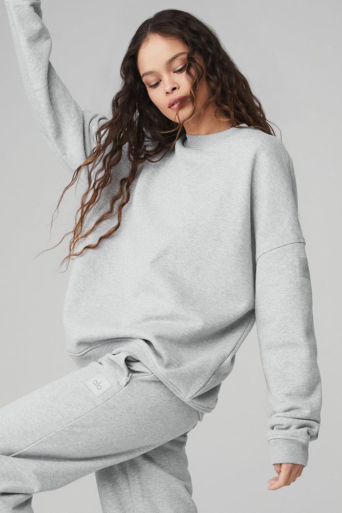 Alo Yoga Renown Crew Neck Sweatshirt Dam Grå | 7209346-EP