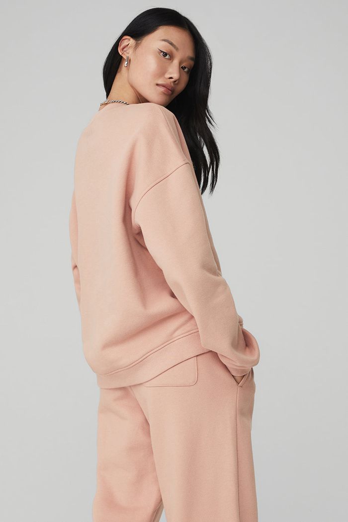 Alo Yoga Renown Crew Neck Sweatshirt Dam Rosa | 8923157-PI