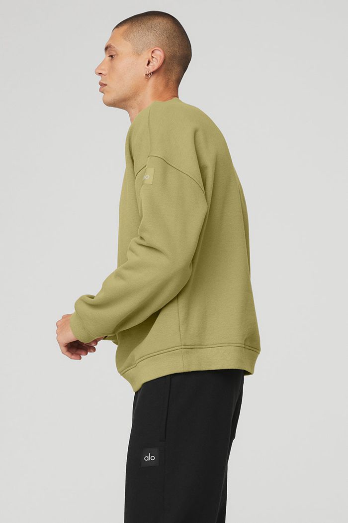 Alo Yoga Renown Crew Neck Sweatshirt Herr Gröna | 1270486-JS