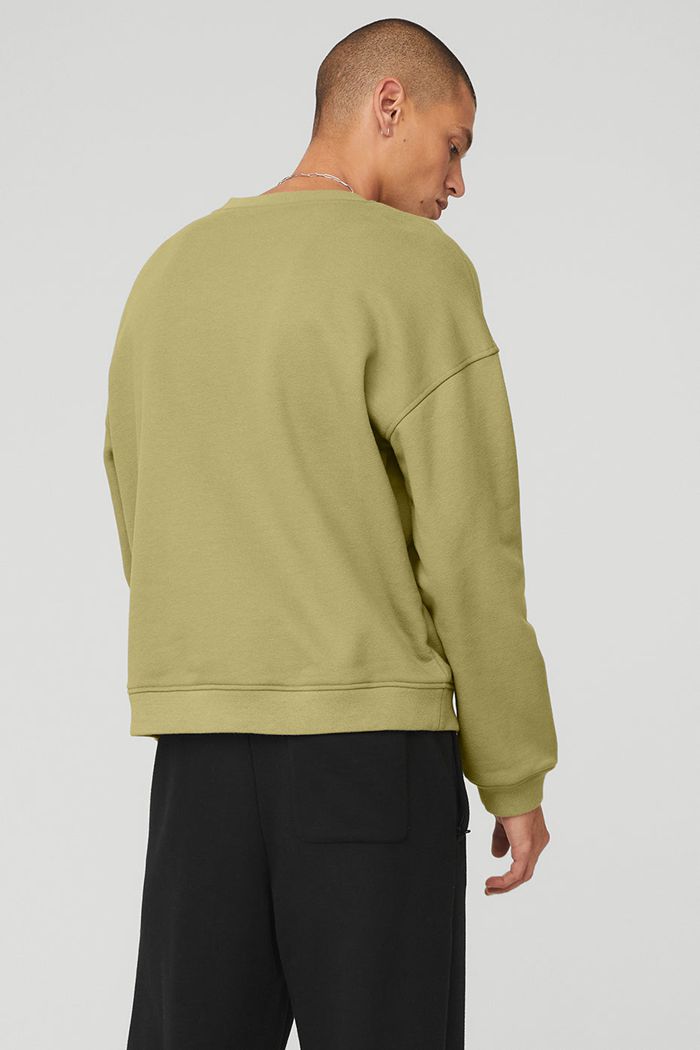 Alo Yoga Renown Crew Neck Sweatshirt Herr Gröna | 1270486-JS