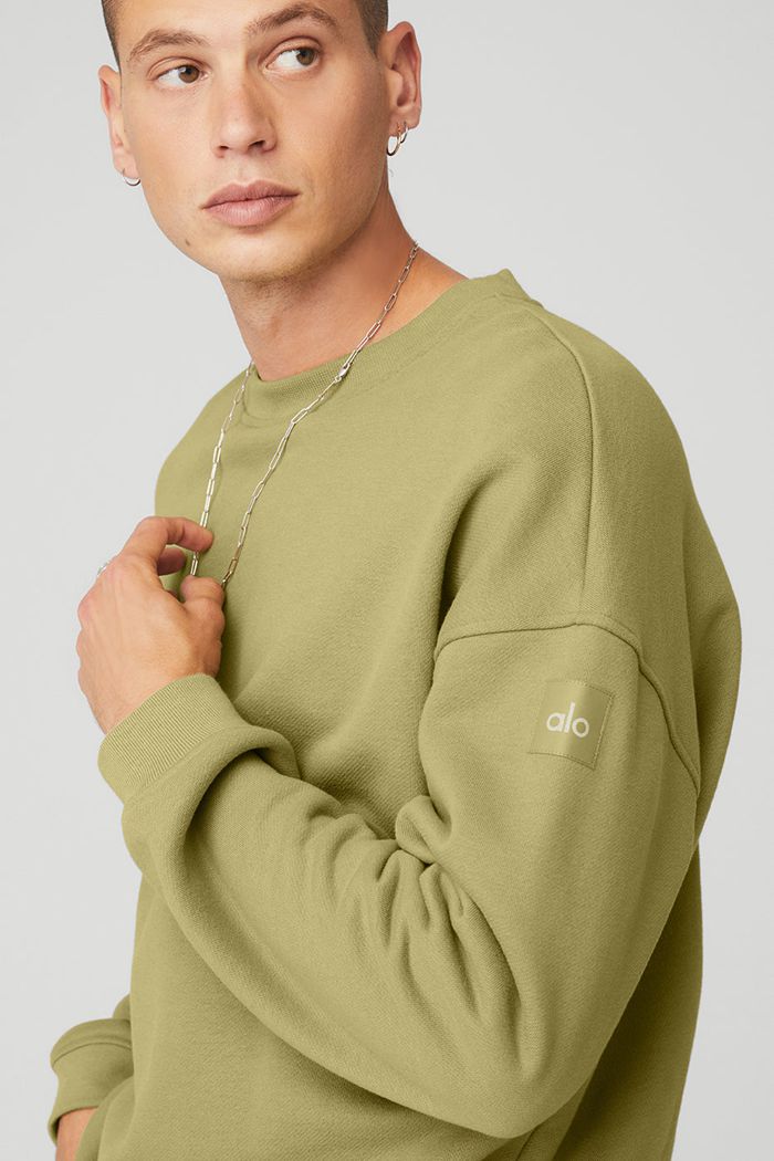 Alo Yoga Renown Crew Neck Sweatshirt Herr Gröna | 1270486-JS