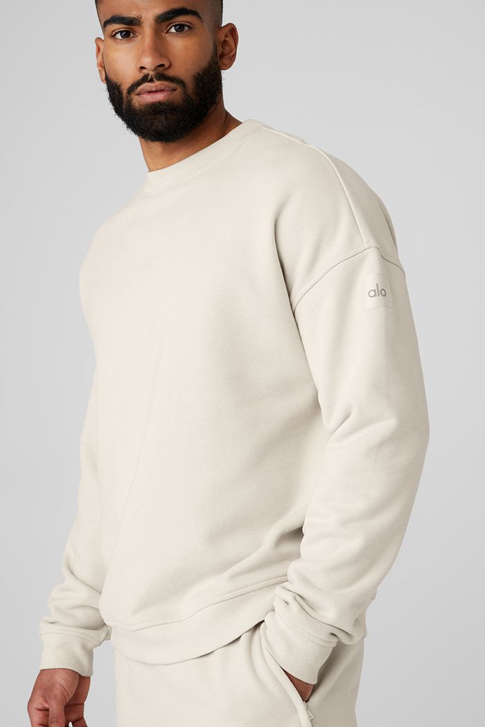 Alo Yoga Renown Crew Neck Sweatshirt Herr Beige | 1372804-JL