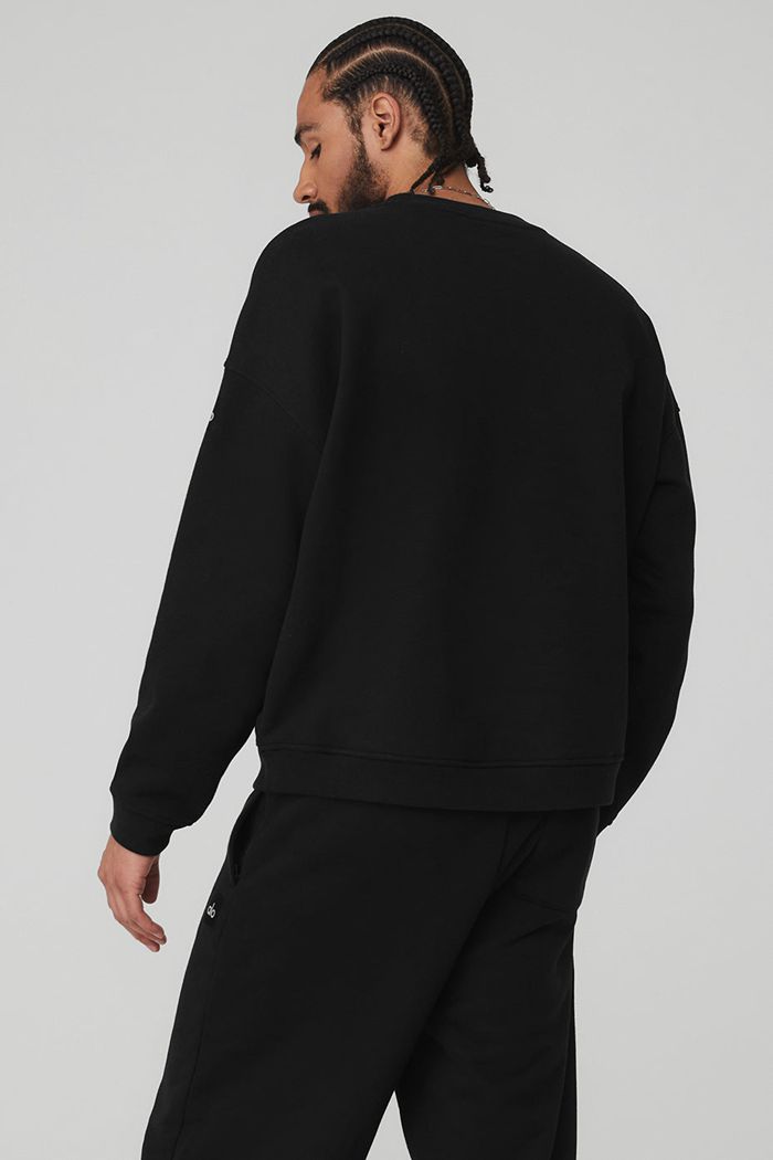 Alo Yoga Renown Crew Neck Sweatshirt Herr Svarta | 2439075-DW